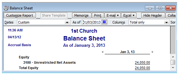 gaap compliant church balance sheet