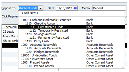 Select unrestricted funds bank account. 