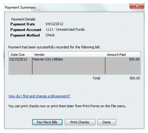 Payment summary screen. 